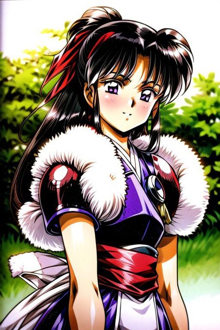 best quality 1girl Setsun4 solo long hair,  (night time) forest background black hair very long hair purple eyes multicolored hair armor, small, (fur trim) (medium body),<lora:EMS-179-EMS:0.800000>,<lora:EMS-293862-EMS:0.800000> bow, hair_bow, hair_tubes, red_bow, brown_hair, long_hair, bangs, ascot, frilled_bow, yellow_ascot, blush, smile, hair_between_eyes, athletic, armor, miko, strengthmda,  Smiling, happy, helmet