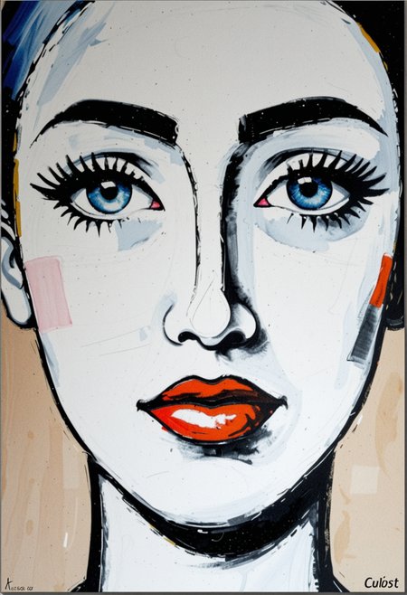 minimalist abstract painting of the face of a woman. simple composition. cubist