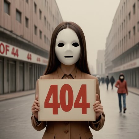 cinematic film still <lora:404-CIvitAI-lora:1> 404, text 404, logo 404, Civitai404, ffusion404, a girl holding a sign that says 404, with no face, no face, 4 0 k, 40k, no faces, 4chan, 4 chan, 4 2 0 0 k, scp049, yoko taro, official art, junji ito 4 k, yume nikki, no face mask, faceless, by Takeshi Obata,propaganda poster,soviet poster,sovietwave . shallow depth of field, vignette, highly detailed, high budget, bokeh, cinemascope, moody, epic, gorgeous, film grain, grainy