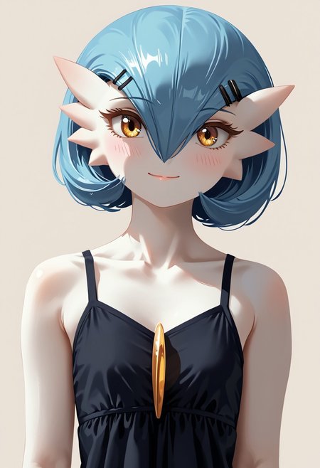 (((Gardevoir))), Female, anthro, ((pale white skin)), Stable_Yogis_PDXL_Positives, zPDXL3, Expressiveh, score_9, score_8_up, score_7_up, masterpiece, source anime, Anime Style, Raw Photo, midjourneyv6.1,
dutch angle, dynamic light, 
1girl, solo, adult and mature looking, 40 years old, ((short hair)), flatchest, looking at viewer, blush, smile, (golden eyes), flat chest, blue hair, (casual black dress), detailed dress, hair between eyes, closed mouth,  covered shoulders, flat chest, collarbone, upper body,  hair clips, casual dress,  eyelashes, ((plain background)), (((croma key background))), (lineless:1.5), FastNegativeV2
