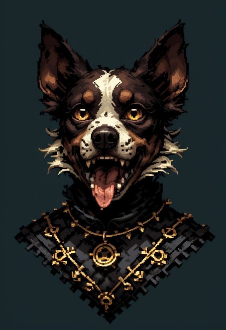 score_9, score_8_up, score_7_up, yamer_pixel_fusion, pixel art, boston terrier, portrait, hires, hyper-detailed, d3p1x3l, pixel art