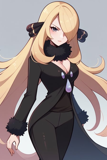 score_9, score_8_up, score_7_up, BREAK <lora:touyarokii-guy-PONYv1:1>, 1girl, solo, breasts,  <lora:pkmncynthia-pdxl-nvwls-v1:0.95> defCyn, very long hair, hair over one eye, hair ornament, fur collar, cleavage, black gown, long sleeves, black pants,