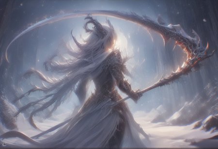 score_9, score_8_up, score_7_up, score_6_up, dynamic, (anime, masterpiece), best quality, (8k), detailed background, sharp focus, intricate, ambient lighting, super high quality, hyper detailed background, cinematic lighting, adult, dungeons and dragons character art style, a tall finnish woman early 30s, straight crimson hair, huge frame muscles body builder and strong jawline facing away from the camera, blue eyes, snow white skin, human ears, aiming a harpoon at a frost dragon, city streets, snowy, dynamic image