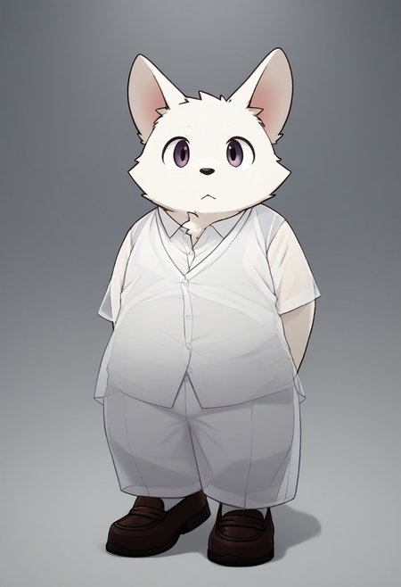 score_9, score_8_up, male, solo, full body, digital art, highly detailed, zPDXL2, zPDXLpg, zPDXL, dog, white trousers, white shirt, standing, big eyes, large pupil, look at viewer, school uniform, senior high school uniform, white fur, white body, zuppu11, (((see-through_silhouette)))