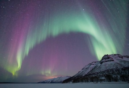 The Aurora Borealis, also known as the Northern Lights, is a mesmerizing natural wonder that illuminates the night sky in a symphony of colors. A dynamic dance of green, blue, and pink hues, it creates an ethereal atmosphere that takes one's breath away. Swirling and shimmering like an otherworldly veil, this celestial spectacle seems to pulse and undulate, as if guided by some mystical force. It is a sight so captivating that one could stand in awe for hours on end, lost in its transcendent beauty. The Aurora Borealis is truly a masterpiece of nature, an enchanting spectacle that leaves all who witness it in wonder and amazement.