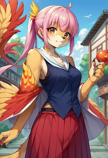 score_9, score_8_up, score_7_up, (source_furry, anthro phoenix),
kazairokotone, 1girl, solo