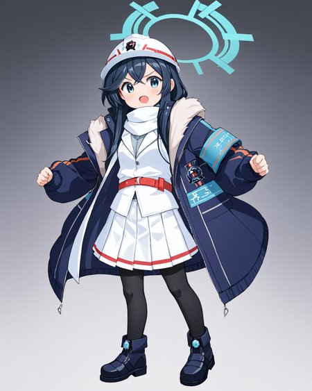 minori \(blue archive\),1girl, solo, fur-trimmed_boots, grey_background, belt, black_pantyhose, simple_background, full_body, pleated_skirt, halo, white_headwear, clenched_hand, white_skirt, open_mouth, long_sleeves, holding, zipper, looking_at_viewer, hat, white_scarf, hardhat, black_footwear, :o, v-shaped_eyebrows, open_jacket, armband
<lora:minori_(blue_archive)_image81_2023-12-01:1>halo. gorgeous,key visual, vibrant, studio anime,award-winning, professional, highly detailed,high budget, cinemascope