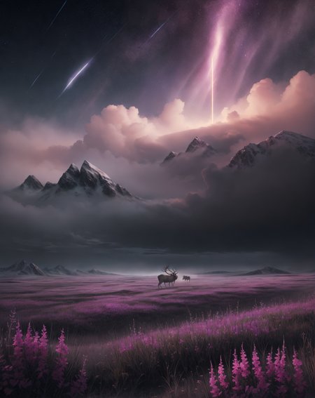 <lora:add-detail-xl:0.8>,Alaskan tundra where caribou migrations stitch trails through fireweed,Nano-arm transformation countering dropships with macro focus shift,Prairie twilight: Virga streaks scribbling silver calligraphy on mauve skies,
hyperrealistic surrealism,ultra-detailed,intricate textures,luminous colors,cinematic lighting,dramatic perspective,volumetric atmosphere,8k UHD,sharp focus, professional color grading, 1girl
<lora:extremely_detailed:0.8> extremely detailed,
<lora:DetailMaximizer:0.7>,
<lora:offset_0.2:0.7>,
<lora:add-detail-xl:0.3>,
<lora:aidmaMJ6.1_v0.5_2:0.7> aidmamj6.1,
<lora:Consistency Corrector XL:0.3>, Digital painting art style, dynamic composition, professional-grade execution, Retrofuturism painting art style, nostalgic composition, combines retro aesthetics with futuristic elements, Baroque art style, dynamic composition, dramatic lighting, rich colors, intricate details, professional-grade execution, captures the grandeur and theatricality of the Baroque period