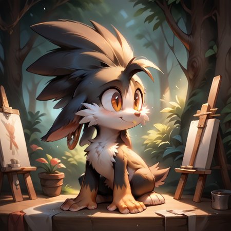 score_9, score_8_up, score_7_up, score_6_up, score_5_up, score_4_up, <lora:Klonoa_Character_PonyXL:0.8> ,  Klonoa, two long ears, fur, anthro, Klonoa, g5, rich colors, forest operations, forest, thicket, communal appearance , presents a painting of rabbits and pony, aroused, front view, detailed background, detailed, 8k quality, side view, beautiful, teasing, easel and brushes, leaned to the floor, freely actions,