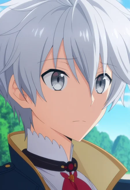 masterpiece, best quality, , anime screencap, anime coloring, ,, 1boy, solo, male focus, <lora:lux_arcadia_ilxl:0.94>, lux_arcadia, grey hair, grey eyes, short hair, hair between eyes, ,
