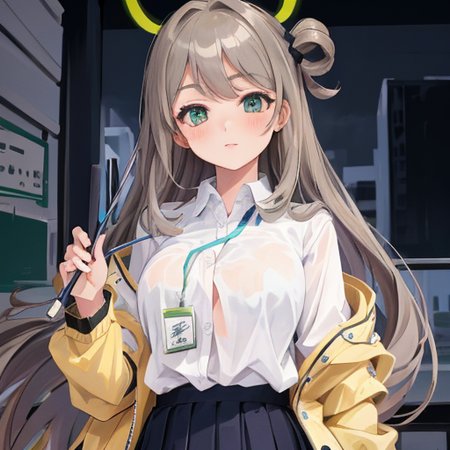masterpiece, best quality, absurdres, 1girl, solo, 
 <lora:izayoiNonomi_v1:0.8>,student uniform,gray long hair,