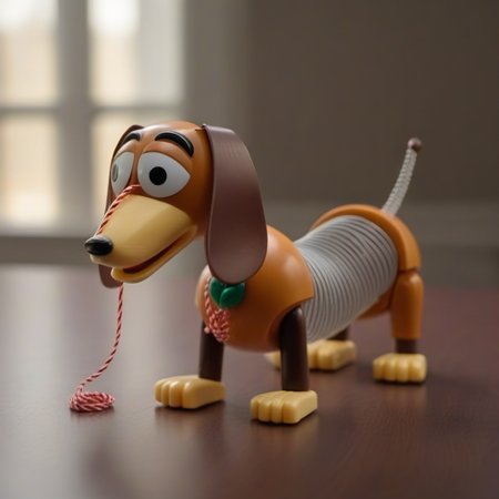 cinematic photo a toy dog with a spring body  with a string<lora:SlinkyDog1024:0.8> . 35mm photograph, film, bokeh, professional, 4k, highly detailed