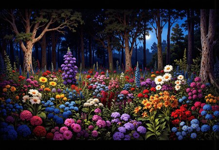 (in full view:1.2), (seen from a distance, wide angle:0.55), The style a combination of [Issac Asimov|Igor Zenin|Heather Theurer], Under lighting, alien planet, alien plants, bioluminescent plants. Harmonious madness, synergy with chance, unique art style, mind bending art. Digital painting in a realistic style representing strange visions of A forest, struck by a meteorite that has been altered by radiation coming from the meteor. The forest, once a popular place for walks has transformed into something out of another dimension. The trees, plants and animals have all begun to transform into life forms alien to earth. The wild flowers have developed unusual growth patterns, most have become vines with smaller flowers and are less colorful. The trees have stayed their usual green color but their shape and size have been altered.  A digital rendering, high-res, ultra detailed, photo manipulation, altered realities, <lora:+FluxVelvet's_Mythic_Fantasy:0.7> <lora:Midjourney_Whisper_Chromaplex_Velvet_Myst_v01:0.4> <lora:Epic_gorgeous_Details-flux.1:0.4> <lora:Amazing_scenery_v3:0.6> <lora:UltraReal_Fine-Tune:0.3> <lora:Realism-lora-Flux:0.6> <lora:low-light-flux-v2:0.5>