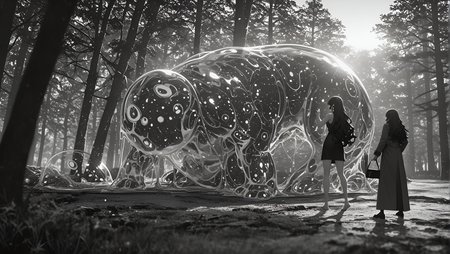 very long hair, anime character, expressionless, loafers, barefoot, ultra-detailed, lean muscle, Standing with back against wall, medium breasts, light skin, absurdres, vhs tape aesthetic, summer, midi_dress, Grayscale Theme, slime, depth of field, best quality, Forest where trees have bark like intricate circuitry., Midday Sun / High Noon, 8K, ambient occlusion, trench_coat, ray_tracing, very aesthetic, sunset, slime_(creature), multiple others, Midnight black hair, motion_lines:1.1, tote_bag, nail_polish, absolutely eye-catching, newest, masterpiece, HDR, motion_blur:1.1, blurry foreground, amazing quality, earrings, Multi-panel layout, long_nails, Wavy hair, Yoimiya (Genshin Impact)