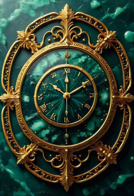 made from jade and obsidian, jade, obsidian,score_9, score_8_up, score_7_up, expensive looking, clock, golden clockhandsб golden metal pattern (mtlartCE_style)