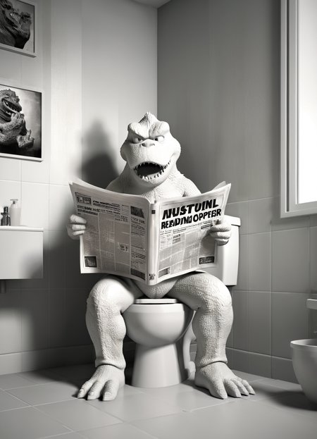 godzilla, reading newspaper on the toilet, 3d, render, white, 3d shadows, abstract,
 <lora:3DPrintingXL:0.8> WhiteMold,