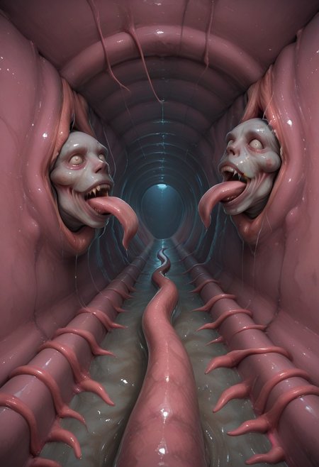 masterpiece, absurdres, best quality, amazing quality, ultra-detailed, newest, extremely detailed, very aesthetic, 
ultra detailed, intricate detail, ultra sharp, 
exquisite detail, exciting background, 
horror, 
BREAK, 
empty tunnel, (no human:1.3), 
xenoegg, 
tunnel, sewer tunnel, reflection, creepy, dark, dirty, 
monster_wall, tentacles, grey monster, multiple monsters, tentacle pit, licking, tongue, interspecies,