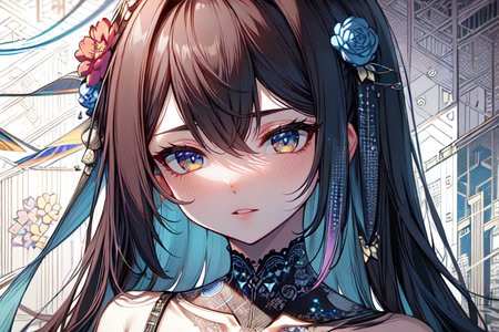 highly insanely detailed, masterpiece, top quality, best quality, highres, 4k, 8k, RAW photo, (very aesthetic, beautiful and aesthetic),  
(code_style,codestyle),(sympattern,geometric pattern:1.2),doodle pattern,colorful,geometric pattern wallpaper,symbolic patterns, 
<lora:CodeStyle (half generic class)_564920:0.8>, 
(1girl:1.3), 1other, 
floral background,âââ