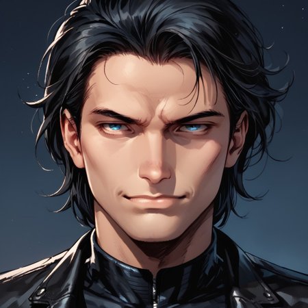 score_9, score_8_up, score_7_up, score_6_up, masterpiece, best quality, 1boy, black jacket, male, leather jacket, black hair, wolfcut medium hair, blue eyes, jack estacado base, tired, serious,  night, detailed, leotard, <lora:easynegative:1> solo, portrait, very close up,gradient background,mouth closed,slight smile