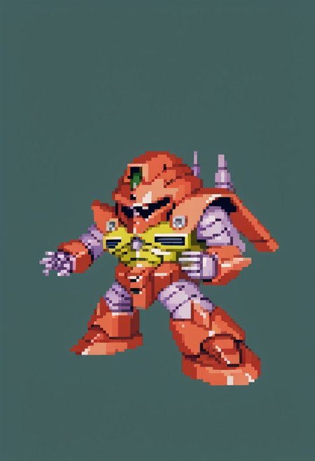 (full body view), (masterpiece), (ultra detailed), best quality, zgok, red_zgok_armor, robot, no humans, mecha, chibi, green background, simple background, SRWFStyle