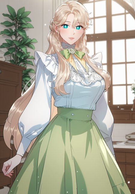 zPDXL3, score_9_up, score_8_up, score_7_up, (Anime_source),Masterpiece,(perfect female body:1.2), small waist,(incredibly detailed:1.4), slim, beautiful fingers, beautiful white skin, Beautiful clear skin, perky breasts, looking at viewer, ass, perfect ass, (large breasts:1.3)  <lora:Erin_de_Brisia_-_A_Divorced_Evil_Lady_Bakes_Cakes-Kaleid_PONY_r1:1> erindebrisia, 1girl, blonde hair, aqua eyes, very long hair, bright pupils, skirt, shirt, ribbon