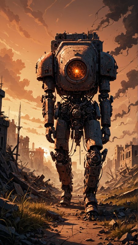 score_9, score_8_up, score_7_up,  
a girl walking away from the wastelands after nuclear attack)), ((black and dark theme, sunset, orange sky)), light through clould, the last world, after war, Apocalyptic earth, ruins, ancient artifact, debris, dusty air, damaged skyscrapers and vehicles, grass, moss, smoke and fire, (masterpiece),((ultra-detailed)), (highly detailed CG illustration),(expressionless), (best quality:1.2), High quality texture, intricate details, detailed texture, High quality shadow,