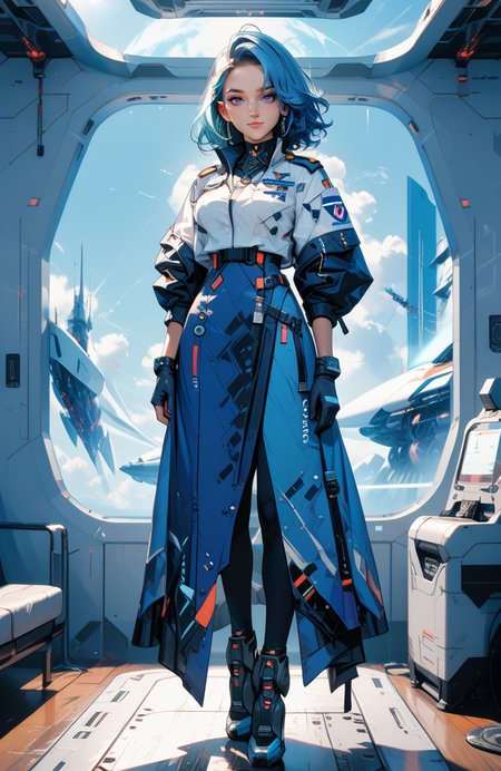 score_9,score_8_up,score_7_up,score_6_up,imagine full body shot of astra with blue skin, blue hair and purple eyes seen in breathtaking photorealism, standing at the helm of a massive spaceship. She wears a flowing, high-tech uniform with glowing details, her purple eyes reflecting the stars beyond the shipâs window. The scene is rich in detail, from the subtle glow of her skin to the intricate controls of the spacecraft, conveying her mastery of the stars.
<lora:Dystopian Anime_epoch_15:1>,