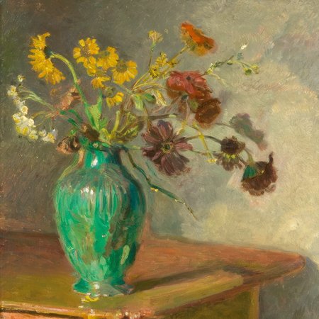 jchelmonski close-up of a vase with flowers on the table in the sun <lora:jchelmonski:1>