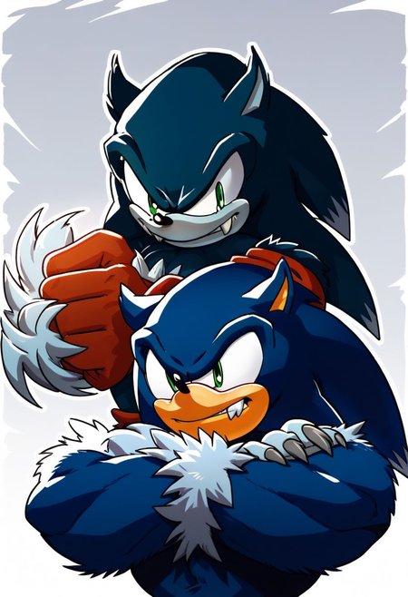 sonic with his arms crossed, fully body view, 1boy, smirking,  Sonic the werehog, muscular,