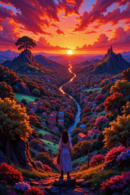 damned town beautiful  landscape, sunset, woman, very intricate, very detailed, sharp, bright, colorful, <lora:Hand v2:0.5> <lora:Anti-Blur:1><lora:Insane Detail Slider:0.25>  <lora:flux.1_lora_flyway_Epic-detail_v2:0.3> <lora:fluxenhancer:0.25>  <lora:Anime art - Variant 1:1>