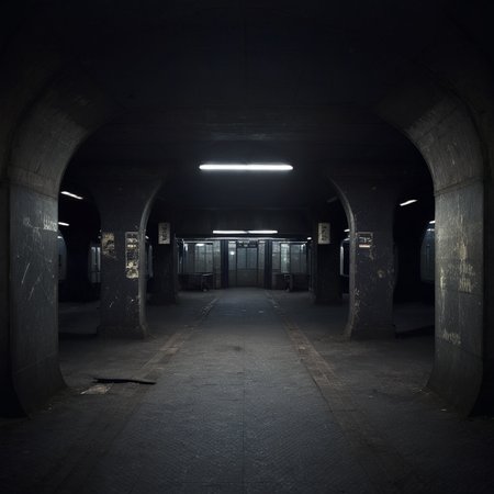 empty old abandoned dark metro station <lora:Metro:1>