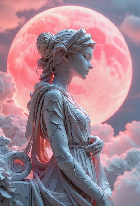score_9, score_8_up, score_7_up, score_6_up, sclpt, sculpture style, moon, solo, 1girl, full moon, cloud, closed eyes, red moon, sky, profile, from side, holding, cowboy shot, closed mouth, marble skin