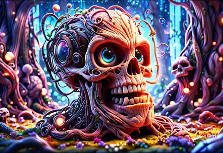 Lovely 3d old man with a smilecybernetic style Ultimate fusion of technology and allure, Cosmic Cyber Warrior. Embodying the creative genius of Jovana Rikalo, Brandon Woelfel, and Ross Tran, spectacular cosmic landscapes fraught with otherworldly conflict. Shimmering cables course beneath her translucent epidermis, connecting to powerful vertebrae that support a resplendent skull adorned with cascading neon undercut locks. Mysterious constellations twinkle ominously overhead, casting eerie shadows on the ground below. This masterpiece encapsulates the quintessential essence of science fiction, presenting a highly detailed exploration of extraterrestrial themes guaranteed to captivate audiences worldwide. . futuristic, technological, cybernetic enhancements, robotics, artificial intelligence themes,  8k picsmade of ral-mythfrst <lora:ral-mytfrst:1>