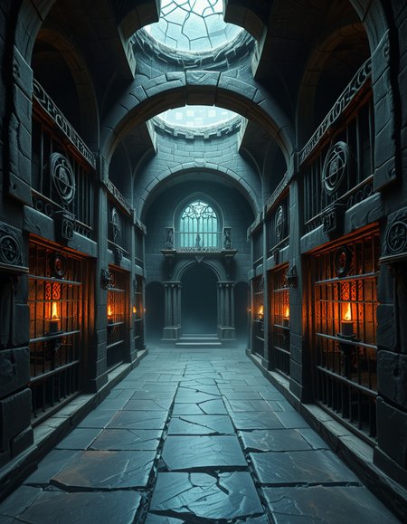Deep within the necromancerâs fortress lies the Cell Block of the Damned, an endless crypt of imprisonment where no living beings resideâonly echoes of suffering and the restless remains of those long forgotten. The architecture is grotesque and unnatural, a fusion of blackened stone, rusted iron, and calcified bone, as if the walls themselves were formed from the fused remains of the dead. The air is cold, stale, and thick with an unnatural mist that coils like spectral fingers along the cracked floor.
Endless rows of iron-barred cells line the cavernous chamber, their interiors cloaked in unnatural darkness. Some cells contain skeletal figures, shackled in rusted chains, their hollow eye sockets glowing faintly with eerie green or crimson light. Others house shadowy wraiths, their indistinct forms flickering like dying embers, bound by ancient runes etched into the very fabric of the stone. A few cells appear completely empty, yet whispers emanate from withinâechoes of prisoners that no longer exist, but whose agony remains imprinted upon reality itself.
The walls pulse faintly, veins of necrotic energy coursing through their surface, feeding upon the despair and suffering trapped within. Chains dangle from the ceiling, some still swinging slightly as if disturbed by unseen forces. Along the floor, pools of black ichor seep from cracks in the stone, shifting unnaturally as if alive, swallowing anything that lingers too long.
At the heart of the chamber stands a monolithic iron cage, its bars twisted and gnarled, as though shaped by something with no regard for natural law. Inside, a shifting mass of bone, spectral energy, and dark mist writhes in eternal torment, its presence a gravitational wound in reality itself. The cage hums with an ominous resonance, its locks sealed with infernal sigils that glow with unholy fire, ensuring that whatever lurks within remains containedâfor now.
Above, an ancient stone archway looms, inscribed with ever-changing runes that bleed a slow, black liquid. Beyond it, the corridor stretches endlessly, shrouded in a choking fog where shapes move in the distance, watching, waiting. No footsteps ever echo in this place. No voices call out. Only the whispers of the forgotten, the endless creaking of rusted metal, and the sensation that somethingâsomething old, something hungryâis always watching.
This is not a prison.
It is a tomb for souls, a place where the dead are left to fester, to wither, and to become something else.
Style & Mood :
- Dark fantasy, gothic horror, necromantic aesthetics
- Cinematic, highly detailed, eerie lighting
- Infernal atmosphere, filled with shadows, glowing runes, and spectral entities
- Inspired by the works of ZdzisÅaw BeksiÅski, H.R. Giger, and dark medieval occultism
 <lora:SDXLFaeTastic2400:0.4> <lora:extremely_detailed:0.4> extremely detailed,<lora:necromancer_c3ll_bl0ck:1>,necromancer c3ll bl0ck, Masterpiece,best quality,hi res,8k,hi res,8k,award winning,(sharp focus, intricate, highly detailed),