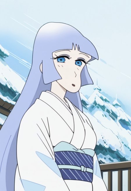 score_9, score_8_up, score_7_up, best quality, masterpiece, anime screencap, anime coloring, 1girl, solo, looking at viewer, shirai yuki, blue eyes, long hair, blue hair, bangs, hime cut, breasts, large breasts, japanese clothes, kimono, white kimono,