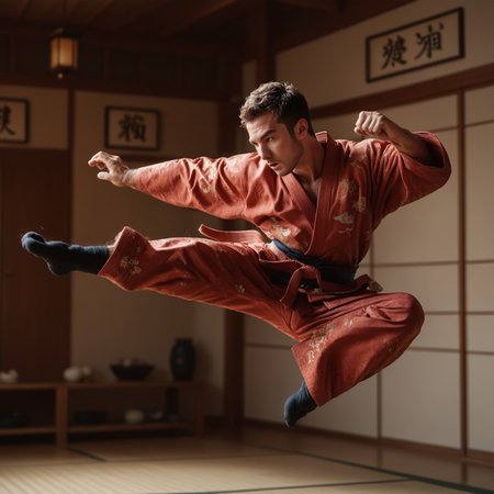  (((score_9, score_8_up, score_7_up))), ((( highly detailed, masterpiece, perfect, detailed, hd, )))
,
((( Jumkicmb, jumping, flying kick, kicking )))
,
((( 1boy, solo, kimono, handsome, short hair )))
,
((( )))
,
((( Indoors, dojo ))) 
,
((( Best view )))
,
(( ))
,
((( )))
,
()