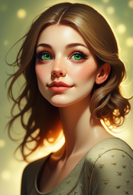 score_9, score_8_up, score_7_up, score_6_up, score_5_up, score_4_up, realistic, A portrait of a woman with soft, wavy light brown hair, her green eyes filled with wonder, and a gentle, almost shy smile gracing her lips. , backlight, cinematic photoshot <lora:ponys-dream:.9>