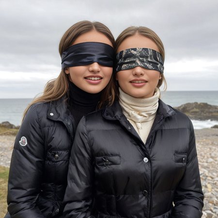 (((dark cinematic still with dark vibes))),one squatting  two irish curvy women,<lora:moncler_hermine_v1_r2:0.7> moncler_hermine jacket ,  satin_scarf_blindfold,smile,beautiful eyes,tea,stormy weather (mouth closed)
 <lora:satin_scarf_blindfold:0.7>
<lora:add-detail-xl:1>