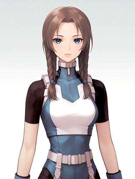 masterpiece,best quality,newest,
1girl,solo,
<lora:Mary_Appleton_ilxl_v1.0:1>,mary_a,twin braids,brown hair,blue eyes,lips,
m_suit,turtleneck,skin tight,bodysuit,crop top,short sleeves,fingerless gloves,leotard,
<lora:Fixhands_anime_bdsqlsz_V1:1>,upper_body,looking_at_viewer,white_background,simple_background,cowboy_shot,straight-on,standing,contrapposto,expressionless,