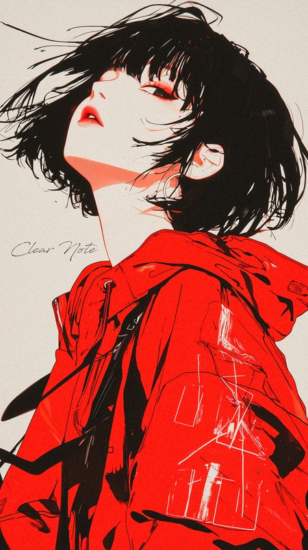Japanese anime art style, retro 90s anime, Otomo Katsuhiro, modern clothing, bangs, short black hair, hair blown by the wind, cold expression, half-length portrait