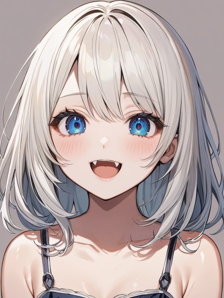 masterpiece,ultra-detailed,best quality,8K,illustration,cute face,clean skin ,shiny hair,girl,ultra-detailed-eyes,simple background, <lora:add-detail-xl:1>   <lora:yaeba_XL_V1.0:1> yaeba, fang