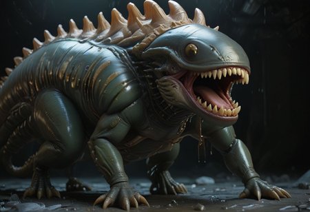 cinematic, xenomorph chonkasaurus, black, dark, scifi, slimey, raytracing, HD, 4k, floating energy, night, dark, (energy effects:1.3), <lora:chonkasaurus-000003:1>, <lora:add-detail-xl:2>