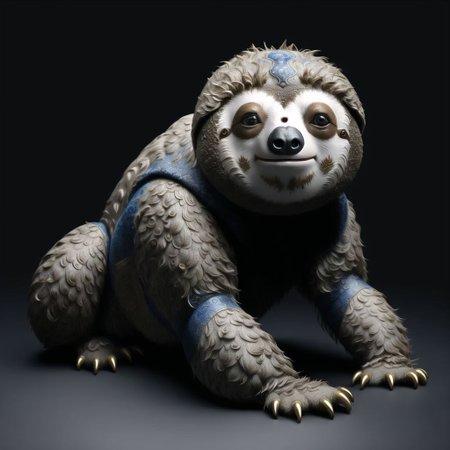 <lora:porcelain_gzhel:1.0>,  (porcelain, Gzhel, rococo:1.0), Sloth - A slow-moving mammal with shaggy fur, long claws, and a sleepy expression.