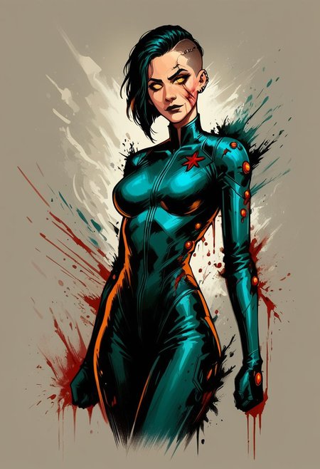 score_9, score_8_up, score_7_up, score_6_up, dcaustyle, 1girl, captain marvel, black bodysuit, glowing black, goth filr, raven, hair, undercut, pointy breasts, cowboy shot, spacecraft interior, 2d, glowing golden eyes, sexy pose,smile, ripped suit, broken suit, scars, blood, wounded, dynamic pose, makeup, goth girl,