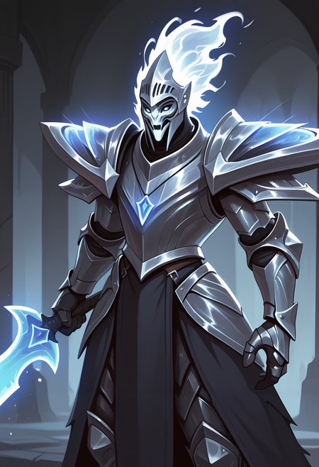 masterpiece, amazing quality, very aesthetic, 
 <lora:Spectre_-_Arcana_Dota2-000006:0.8>, spectre-arcana, armor, solo, 1boy, male focus, helmet, jewelry, shoulder armor, full armor, holding weapon