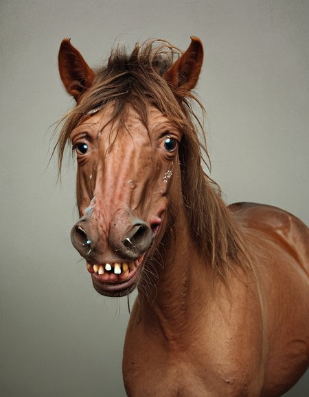 uglylora, 1horse, solo, portrait, ugly