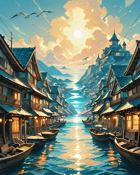 (epic landscape:1.5),  (Jiro Taniguchi   drawing), ( Ikki Kajiwara  painting),best quality, masterpiece, extremely detailed,  professional  art,  professional painting, an extremely delicate and beautiful, dynamic,  great lighting, perfect shading, professional shading, depth of field,   side soft light, elegant, gorgeous, highly detailed,   full shot, uncropped,   pure genious, absolutely perfect,  highly detailed, breathtaking,
A coastal village with brightly painted houses, fishing boats bobbing in the harbor, and seagulls calling overhead, druidic stonehenges where earth-blood geysers erupt in ritual patterns, the air crackling with geomantic resonance,
<lora:EldritchRomanceIllustration1.3.1:0.5>,
<lora:- SDXL - vanta-black_contrast_V3.0:0.2>,
<lora:add-detail-xl:0.7>,
<lora:detailed_notrigger:0.7>,