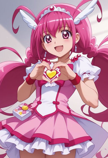 score_9, score_8_up, score_7_up, best quality, masterpiece, source_anime, 
BREAK, shiny skin,
<lora:curehappy.pony:1>,
curehappy, pink hair,
BREAKE
heart shaped hands,<lora:AwyHandHeartXL:0.5>
BREAKE
 full body, half sitting posture,
BREAKE
from below,seen by the side