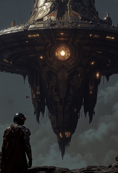concept art, dutch angle front view action pose cyborg 1girl with a mask and a visor, wearing black sci-fi clothes, looking at the camera, eye contact, futuristic, style by Nirav Patel, a fractal shaped Artemis Station spaceport megastructure of a Colossal scale in background, dark metallic surfaces glistening with condensation from the mist. The camera is set at ground level, looking up at the overwhelming scale of the station, action packed, interesting composition, cinematic, dramatic lighting, dark overcast sky, scifi planet. perfect focus, depth of field the view from afar