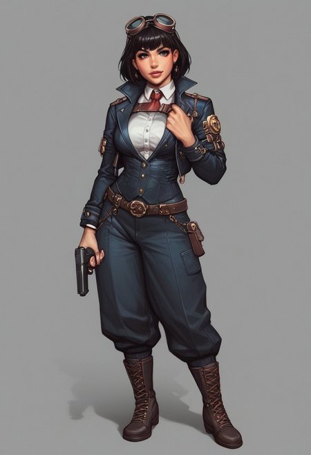 score_9, score_8_up, score_7_up, detailed photorealistic image, HD32k, abrsurdres, detailed face, detailed eyes,, portrait of girl, bangs, steampunk adventurer, goggles, steampunk street at night, neon, MechanicusStyleAI
(((full-clothed))), ((long big pistol in hands, handgun in hands))
BREAK 
strange world background score_9, score_8_up, score_7_up, score_6_up, source_cartoon, rating_explicit, Expressiveh, (((((full body))))), dynamic pose